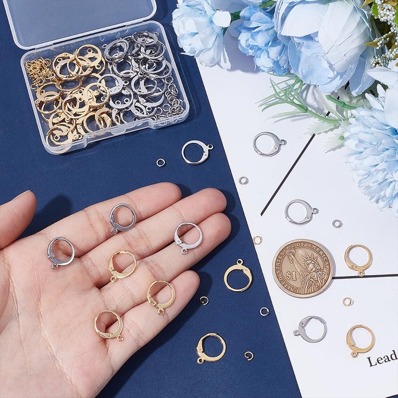 UNICRAFTALE 60pcs Stainless Steel Leverback Earring Hooks 12.5mm Wide Round Earwire Hooks Huggie Hoop French Lever Earwires Findings with Loop for DIY Jewelry Making - Image 2